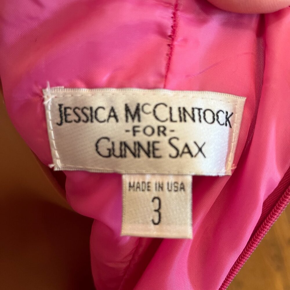 Jessica McClintock Gunne Sax Size 3 Strapless Dress Pink Black Barbie Homecoming - Picture 7 of 11